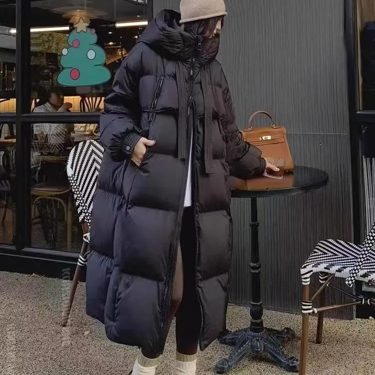 811宽松加厚女棉服连帽保暖过冬中长款过膝棉袄