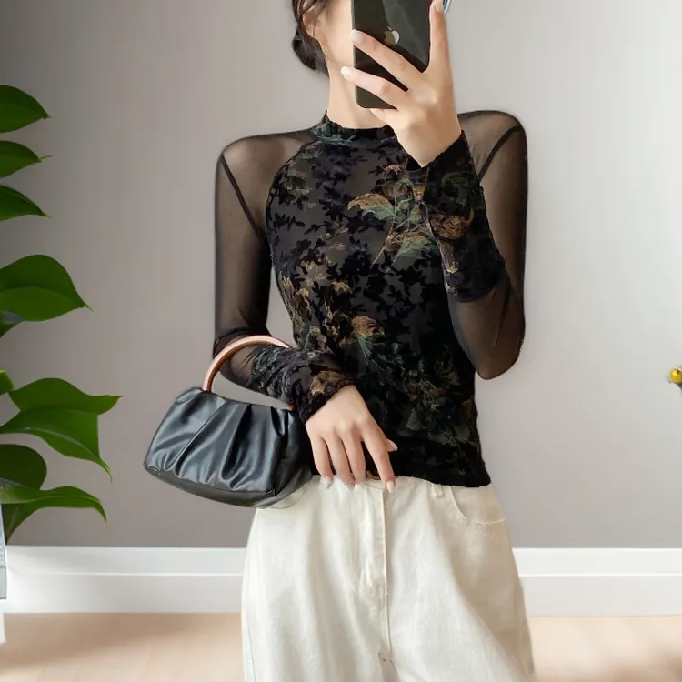 秋装女款爆款2025新款正版网纱上衣高级感打底衫高档外穿衣服潮牌