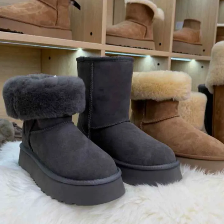 2025桑坡秋冬新款女鞋厚底中筒雪地靴羊皮毛一体靴子增高冬季