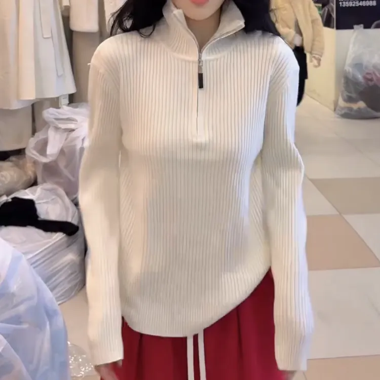 秋冬新款时尚百搭显瘦拉链款女针织毛针织衫上衣LK2508668