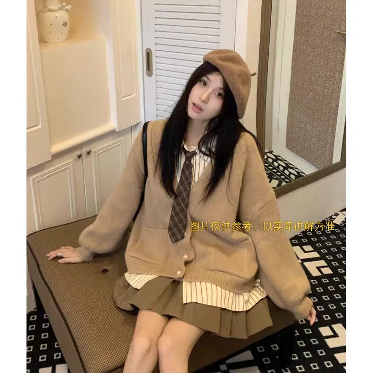 学院风套装女秋冬三件套外套衬衫半身裙