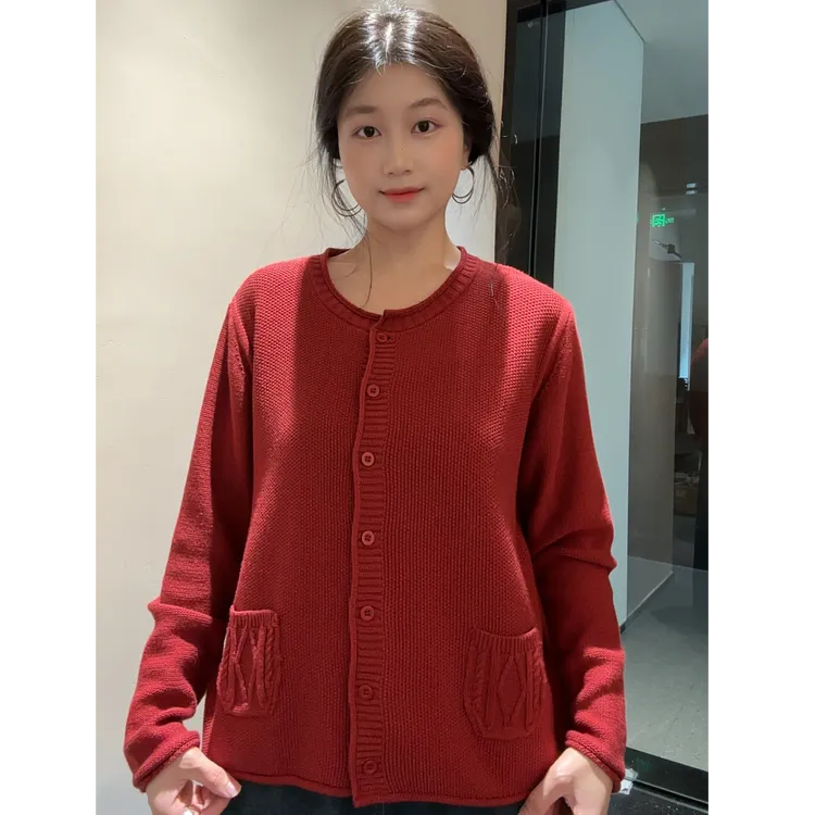 2025秋冬新款口袋设计针织长袖女宽松显瘦毛针织衫常规款