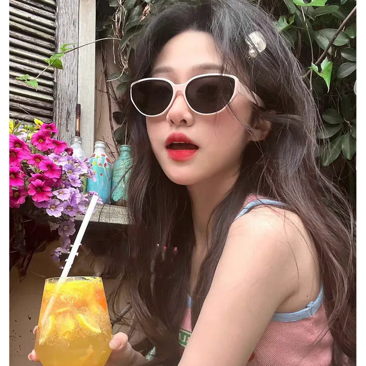 网红猫眼墨镜女高级感2025新款复古粉色椭圆太阳镜防晒防紫外线X4