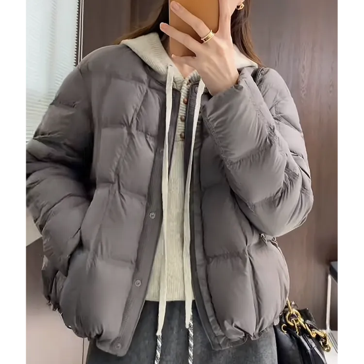 爆款高级感圆领白鸭绒羽绒服女装2025冬季新款高级感短款保暖外套