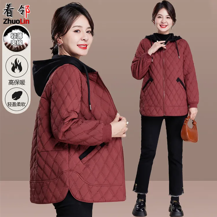 胖妈妈秋冬轻薄夹棉外套2025新款中老年人加肥加大棉衣奶奶棉袄子