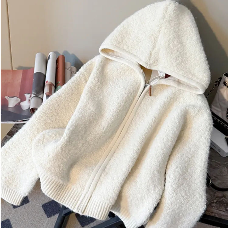 2025秋冬新款慵懒风针织衫拉链连帽外套女冬新款厚实温柔保暖上衣
