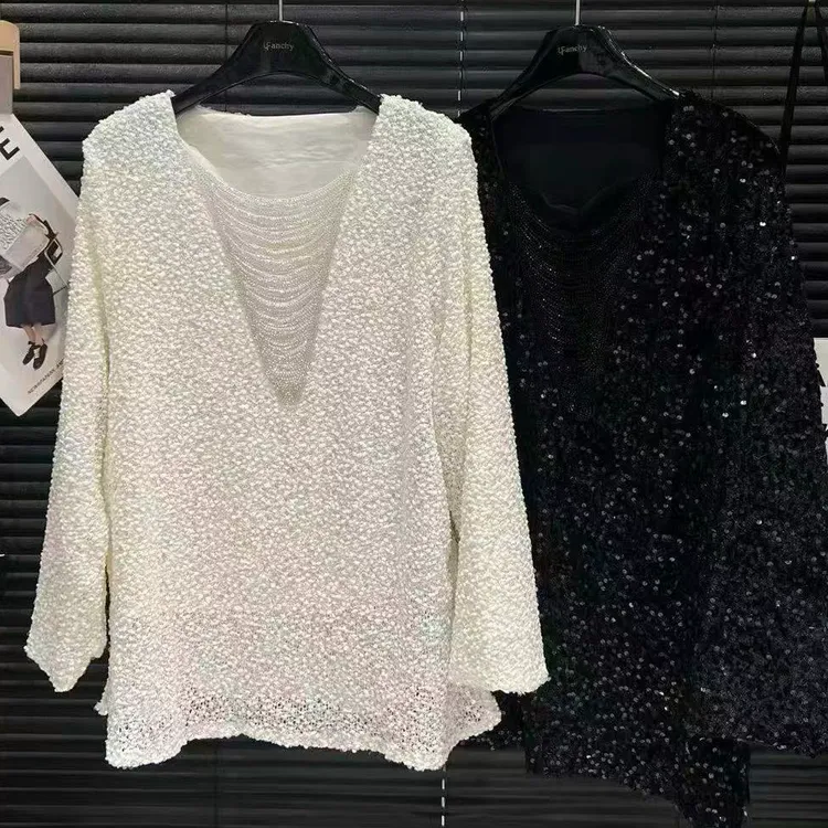 【蜜爷家】欧货重工亮片拼接串珠上衣38025#