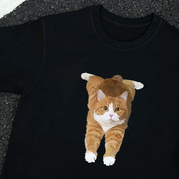 230克纯棉T恤可爱猫咪短袖休闲透气纯棉个性印花短袖ins男女同款