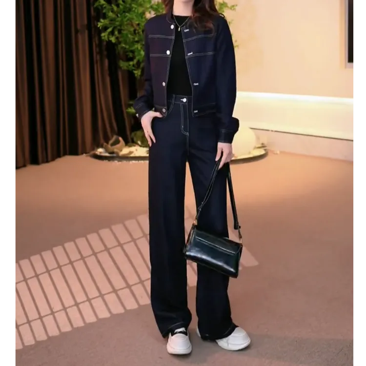 2025早春新款套装时尚高定轻奢气质显瘦牛仔复古外套直筒裤两件套