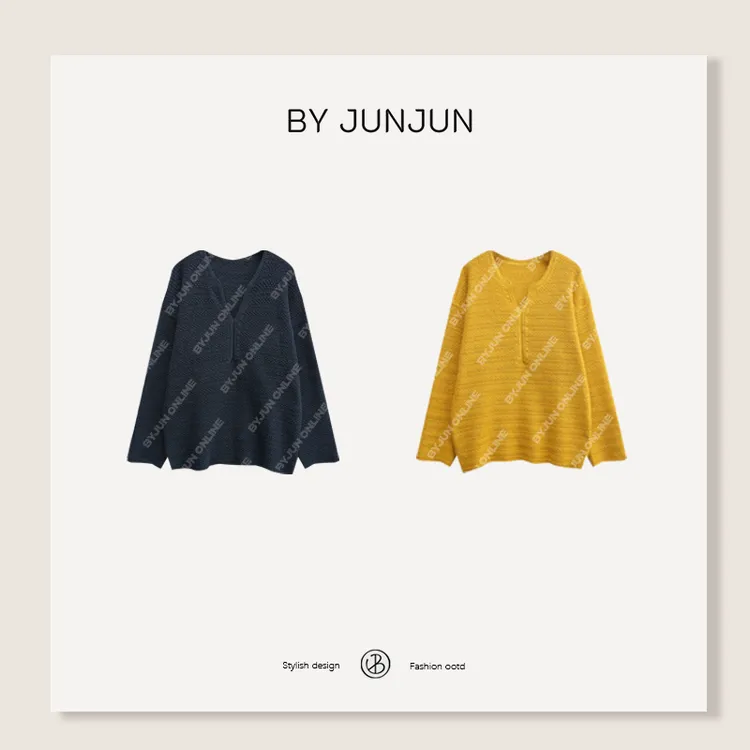 ByJunjun【小V领】特殊织法小V领针织上衣