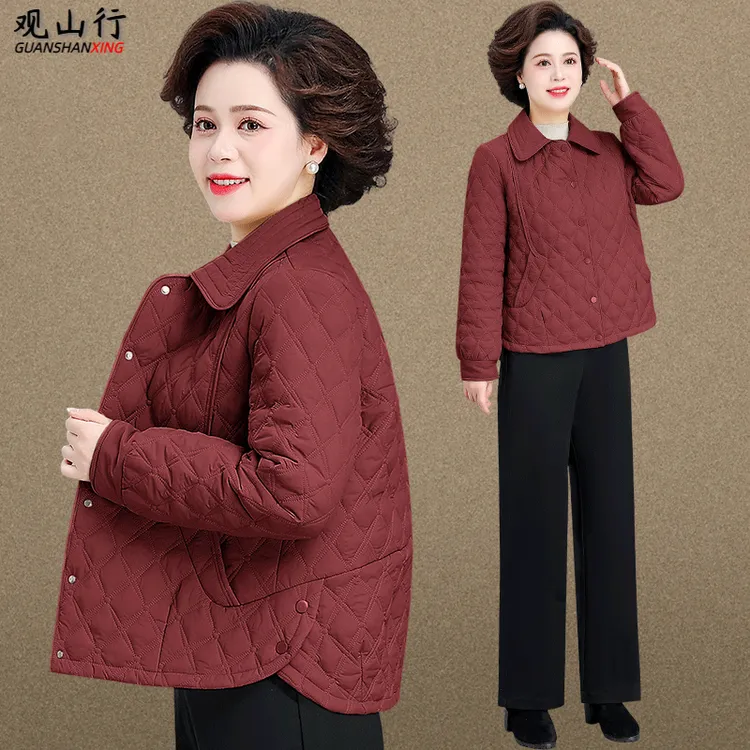洋气妈妈秋装夹棉外套秋冬季中老年人女装轻薄棉衣棉服短款小棉袄