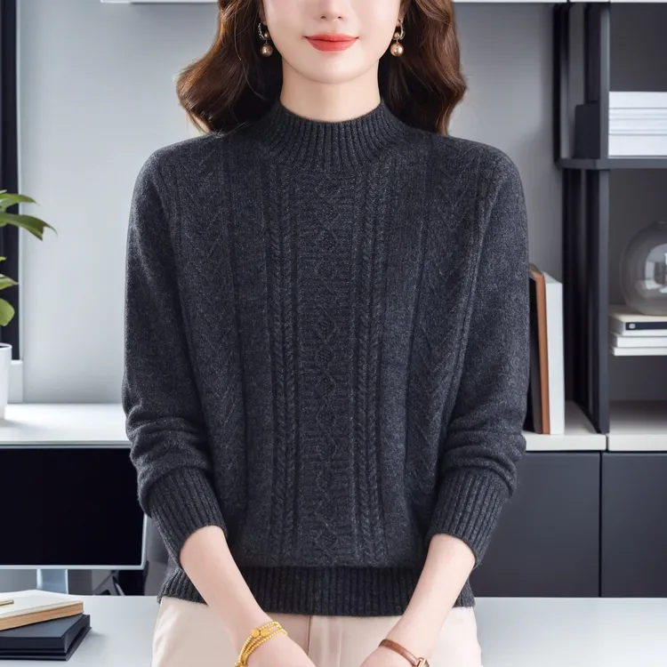纯100羊绒衫2025秋冬新款女士中年妈妈洋气针织半高领宽松毛衣女