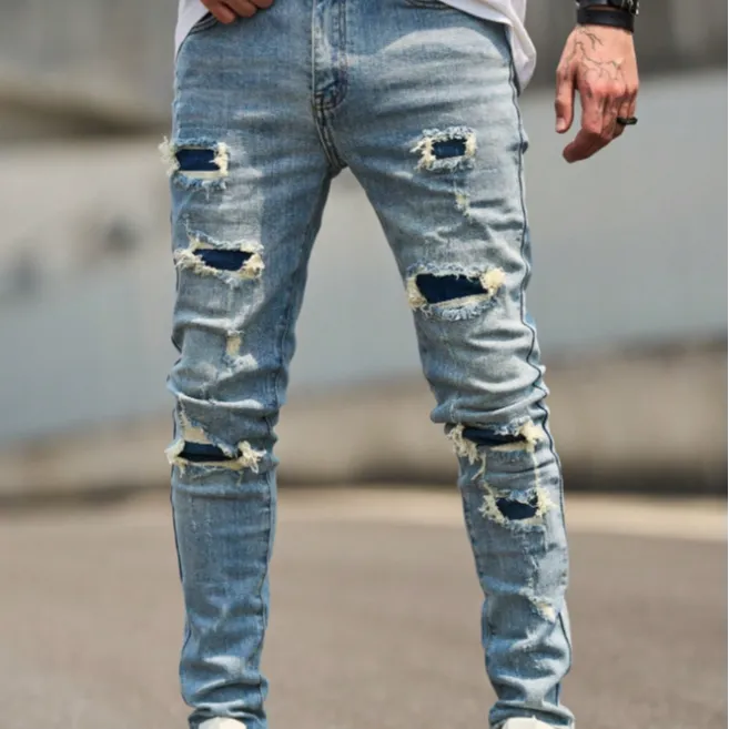 四季通用贴布微弹力直筒裤052款牛仔裤复古潮流