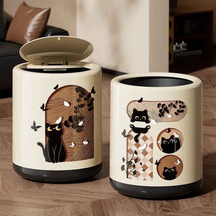 橱明星客厅带盖垃圾桶中古风高颜值家用大容量卧室创意加厚垃圾筒