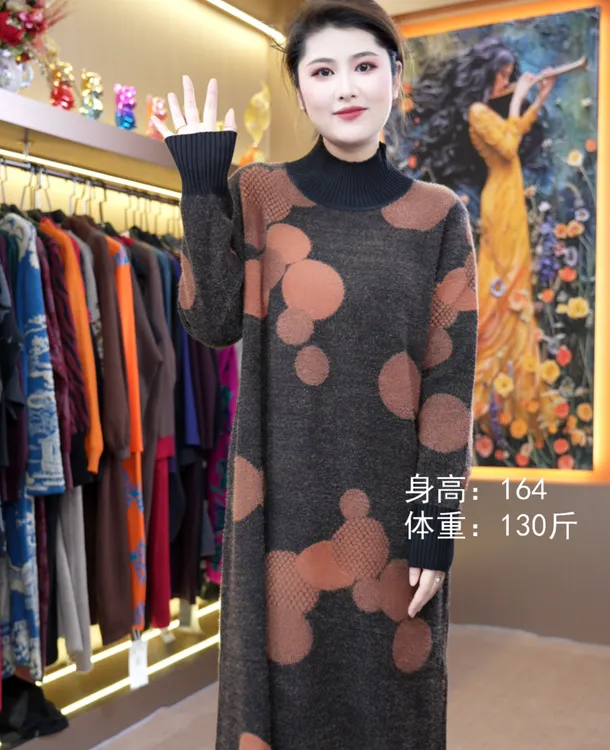 1334【落山亭】秋冬新款宽松大码遮肚显瘦长款连衣裙