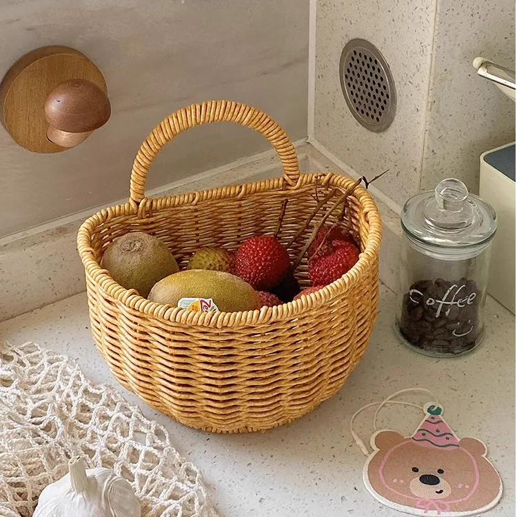 【厨房收纳筐】葱姜蒜收纳小挂篮墙上壁挂编织篮鸡蛋收纳篮仿藤编篮