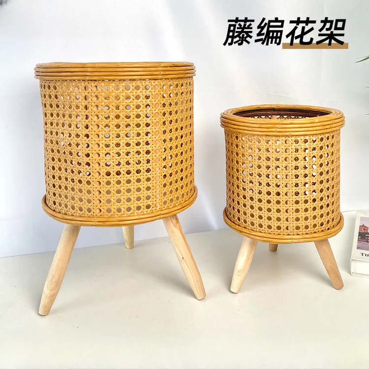 北欧花架子客厅落地式花盆托架2025新款创意藤编植物摆放架阳台