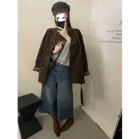2025秋韩版高级感设计立领斜系扣外套长袖鹿皮绒中长款风衣外套女