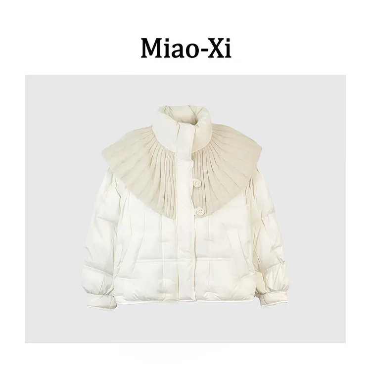 妙兮·LL冬季新款时尚百搭宽松设计款拼接荷叶领羽绒服*20252968