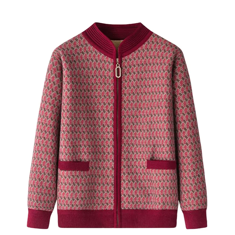 中老年人秋冬外套奶奶毛衣妈妈装加绒加厚拉链开衫保暖老太太衣服