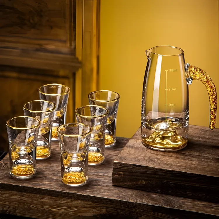 创意描金中式白酒杯分酒器金山金箔套装家用轻奢高档无铅子弹杯