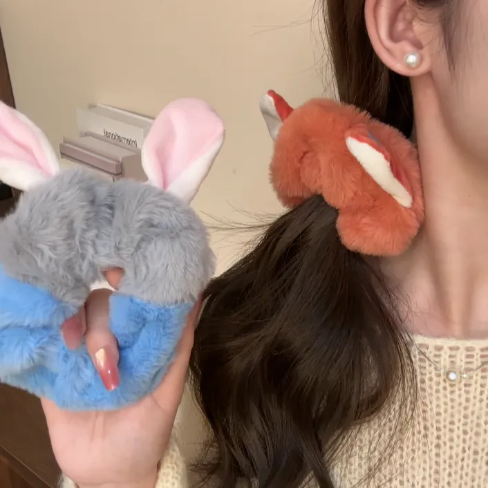 卡通疯狂动物城朱迪尼克毛绒发圈头绳皮筋束发带发饰品可爱发绳