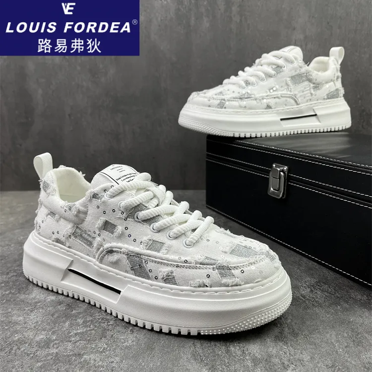 Louis Fordea/路易弗狄【干净感痞帅男鞋】板鞋男款增高休闲小白鞋