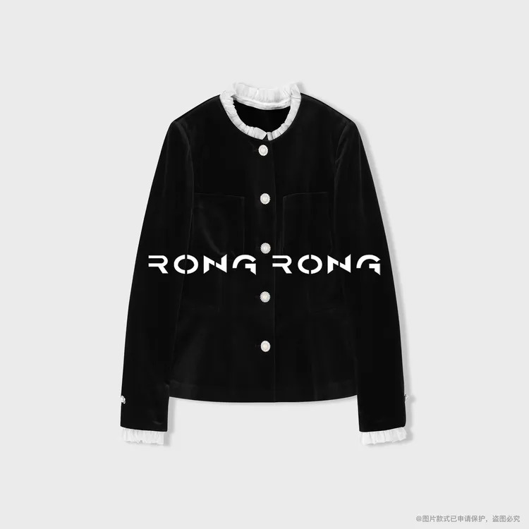 溶溶【巴塞夜曲】RONGRONG 撞色花边领斜纹丝绒法式外套MZ-YT033A