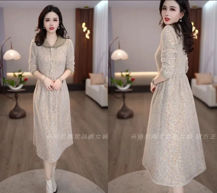 新品上新2025秋冬新款时尚大气优雅气质显瘦洋气女士中长款连衣裙