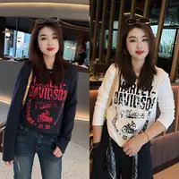 赵美美【复古机车显瘦长袖】2025新款字母印花休闲百搭减龄显瘦t恤