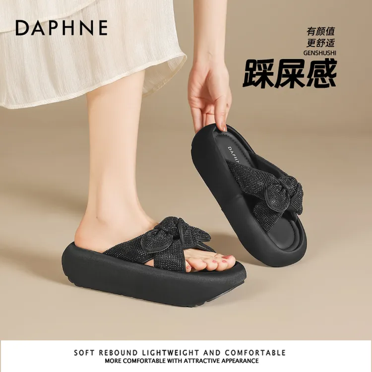 达芙妮欧若风厚底踩屎感拖鞋2025蝴蝶结凉鞋配裙子百搭夏季凉拖鞋