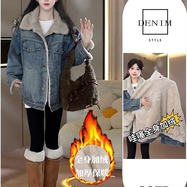 宽松型水洗短款保暖加绒加厚款加绒棉服棉衣POLO领