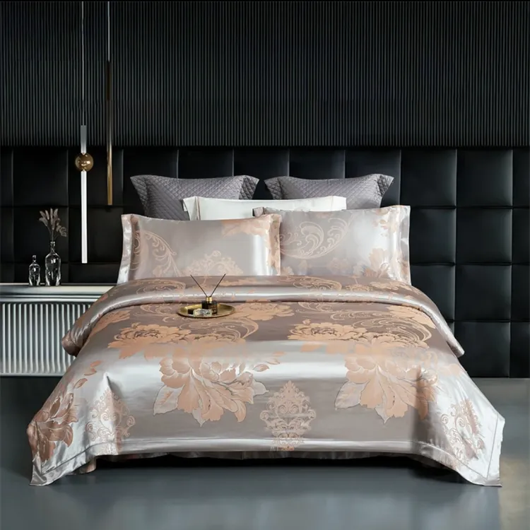 锦绣前程色织提花中式牡丹花四件套超柔高端被套床单轻奢款