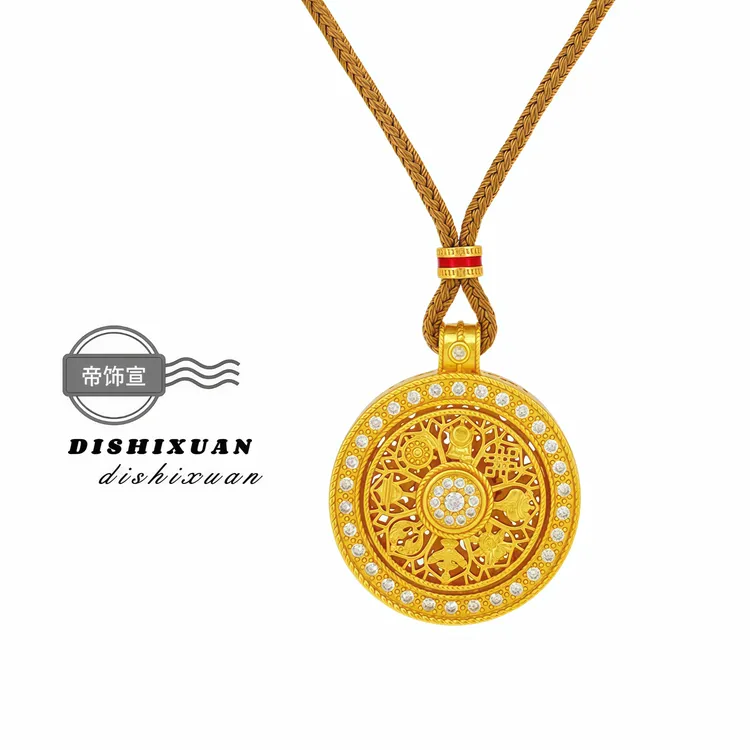 非金属布艺项链 韦同款八宝罗盘吊坠编织绳项链可旋转爆款毛衣链