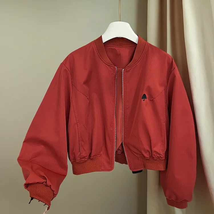 韩版短款红色棒球服外套女春新款2025洋气减龄休闲小个子宽松上衣