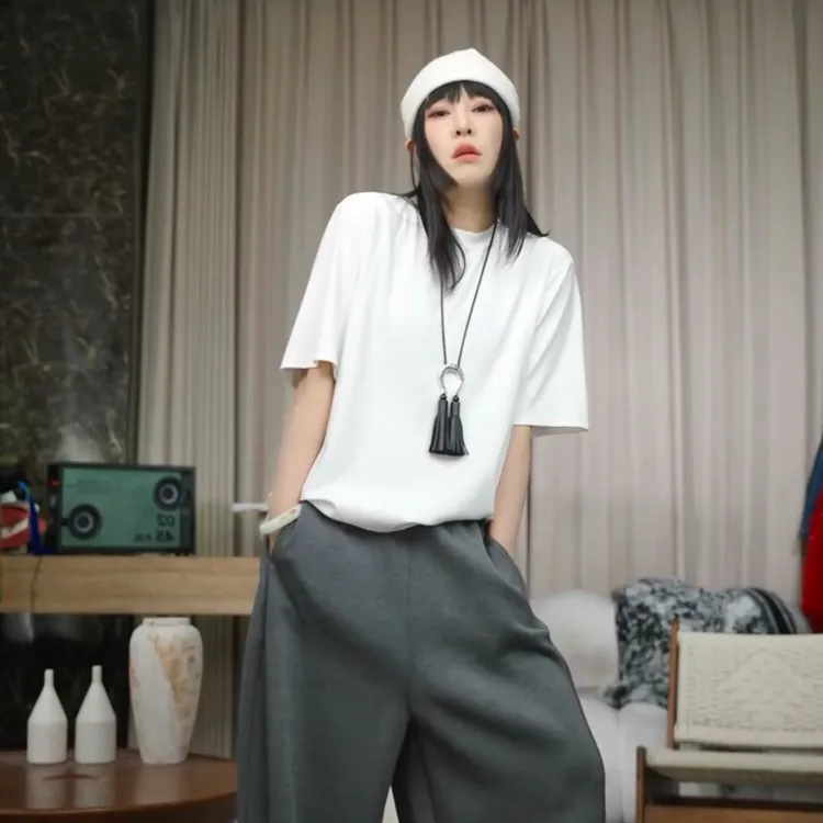 infobyfive2025秋冬小标立裁宽松拼接五分袖中袖T恤一店NF0508077