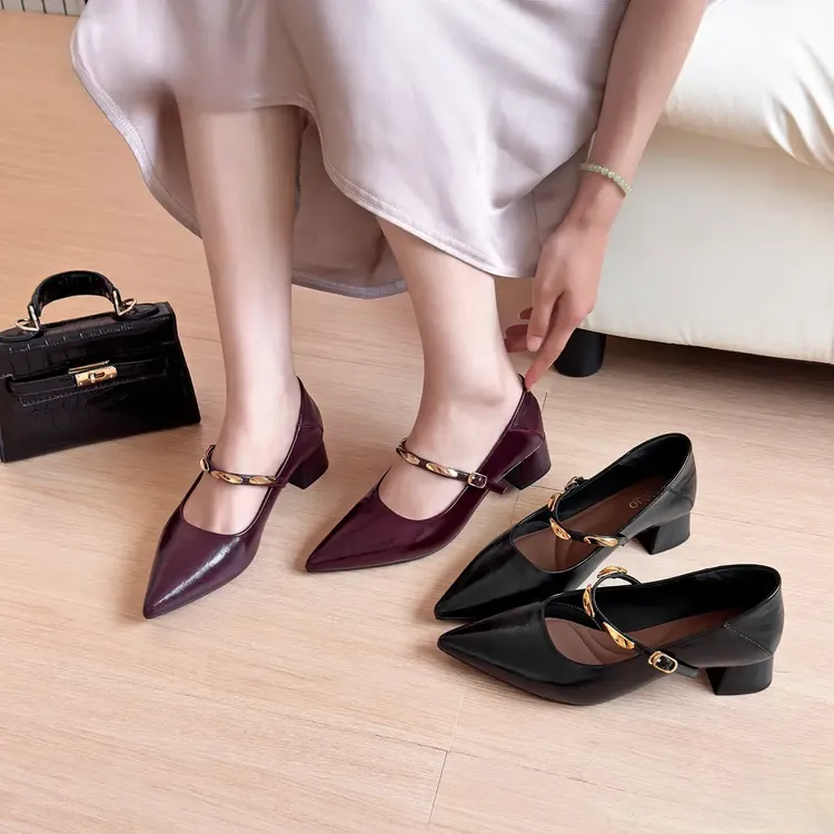 大姚女鞋 读美5厘米小金条ultra秋季新款护趾棉玛丽珍粗跟高跟鞋