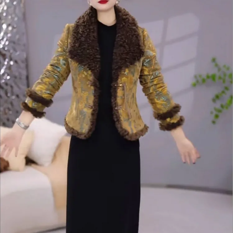 高档新中式雪花绒精纺两件套连衣裙女2025秋冬新款气质优雅套装裙