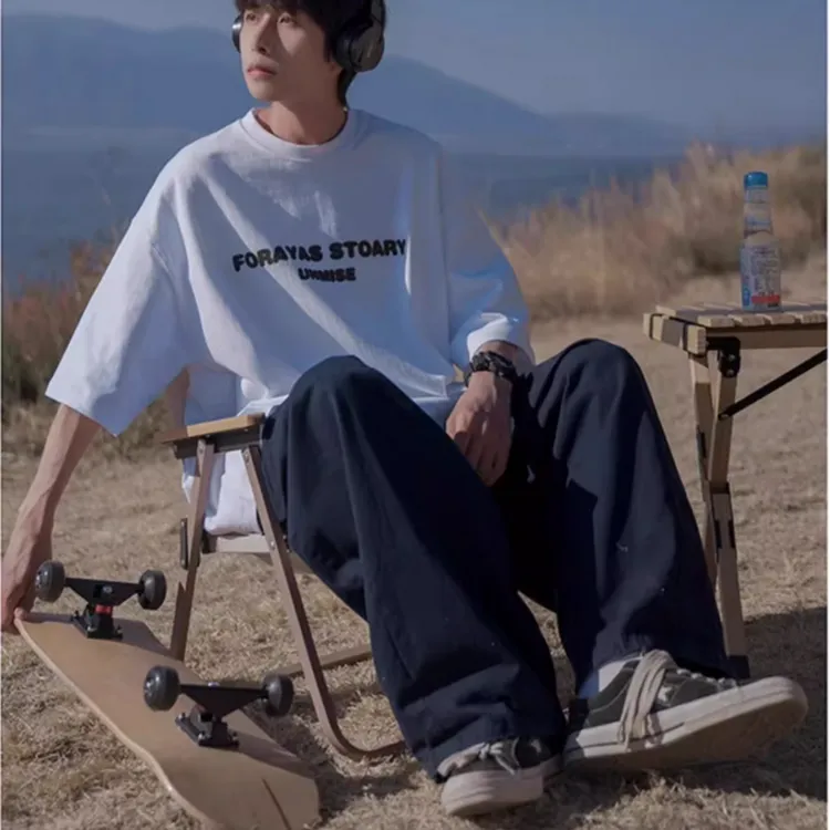 300斤大码美式休闲百搭高街纯棉圆领短袖夏季港风街头男士t恤上衣