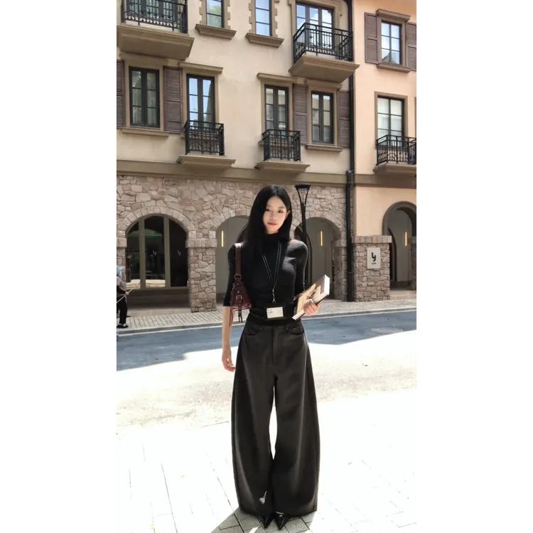 MARIE.COCO一整套韩系时尚轻职感早秋套装修身中领上衣高腰阔腿裤
