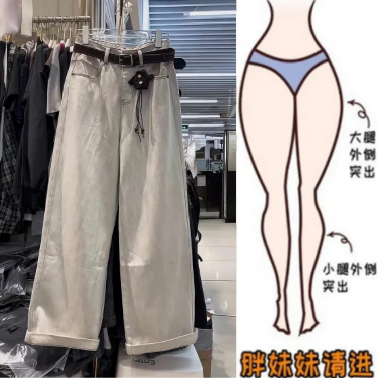 格洛森女装秋季新款梨型身材高腰显瘦宽松时尚百搭直筒阔腿牛仔裤
