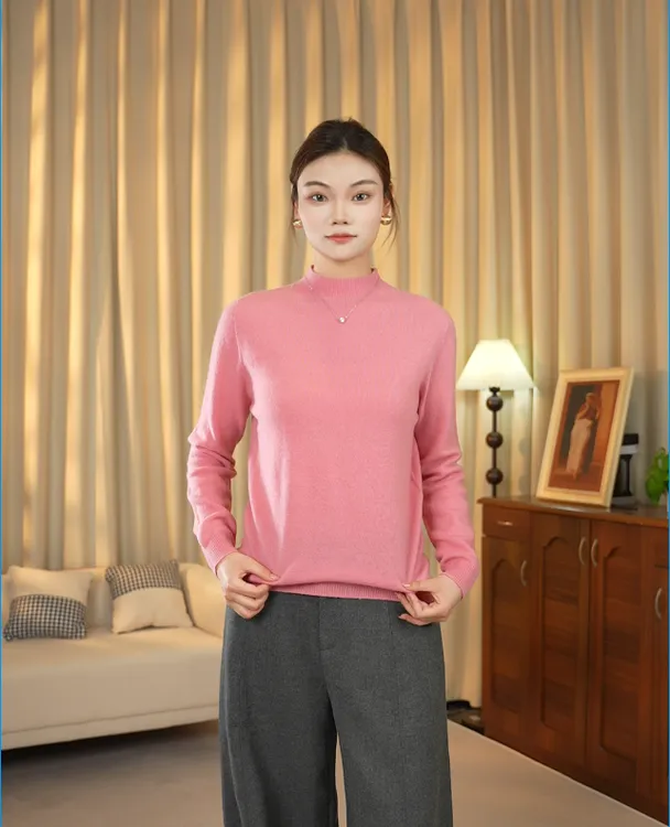 【100%绵羊毛】纯色时尚百搭女款打底衫半高领长袖针织套头女羊毛衫