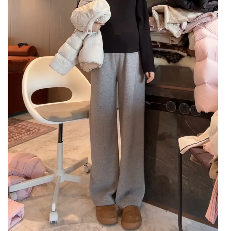 徐靖靖【慵懒裤】加绒加厚卫裤秋冬显瘦休闲糯米阔腿裤子女2510063