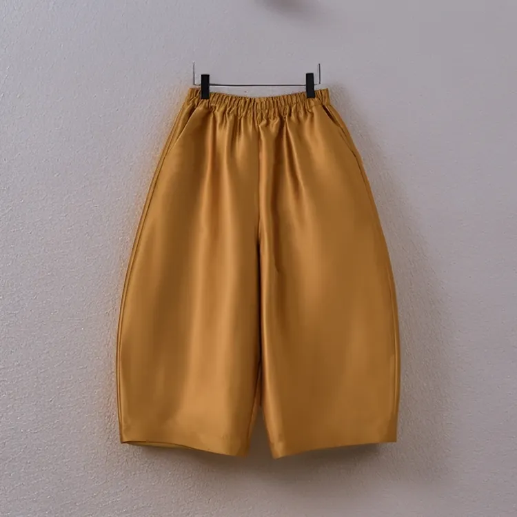 秋冬上新马卡龙极简休闲宽松时尚新中式双层加衬八分花苞裤