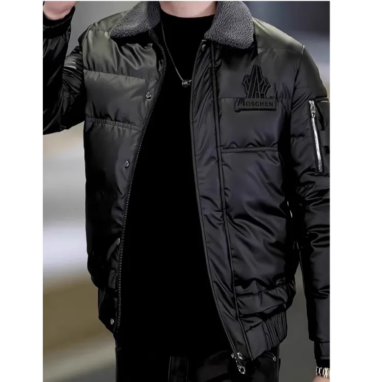 冬季高端拼接多口袋翻领白鸭绒羽绒服男短款修身欧货时尚加厚外套