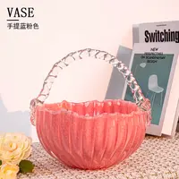 粉色西瓜圆提篮琉璃水果篮桌面摆件24