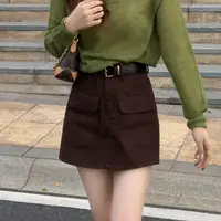 Barbie Siyu【黑巧裙】8951秋季双口袋显瘦复古百搭都市工装裙裤