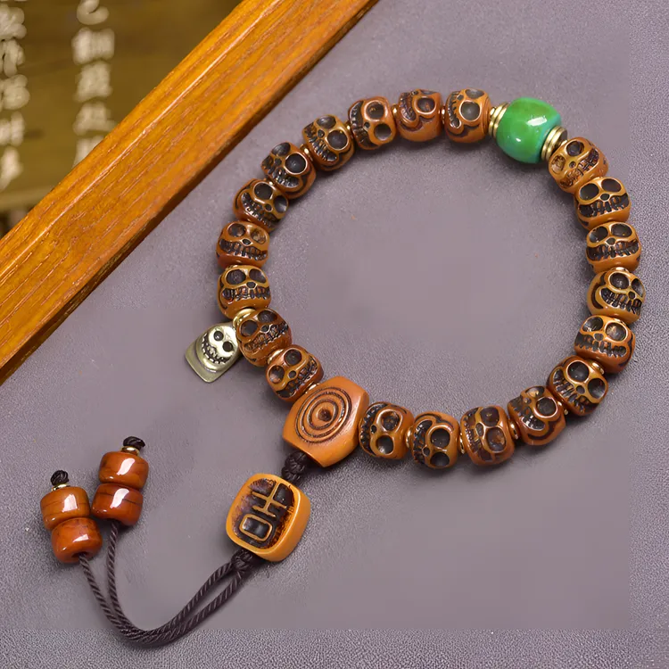 藏式阿呆尸陀林主手串老料驼骨精工雕刻文玩手链招米守护吉祥挂牌