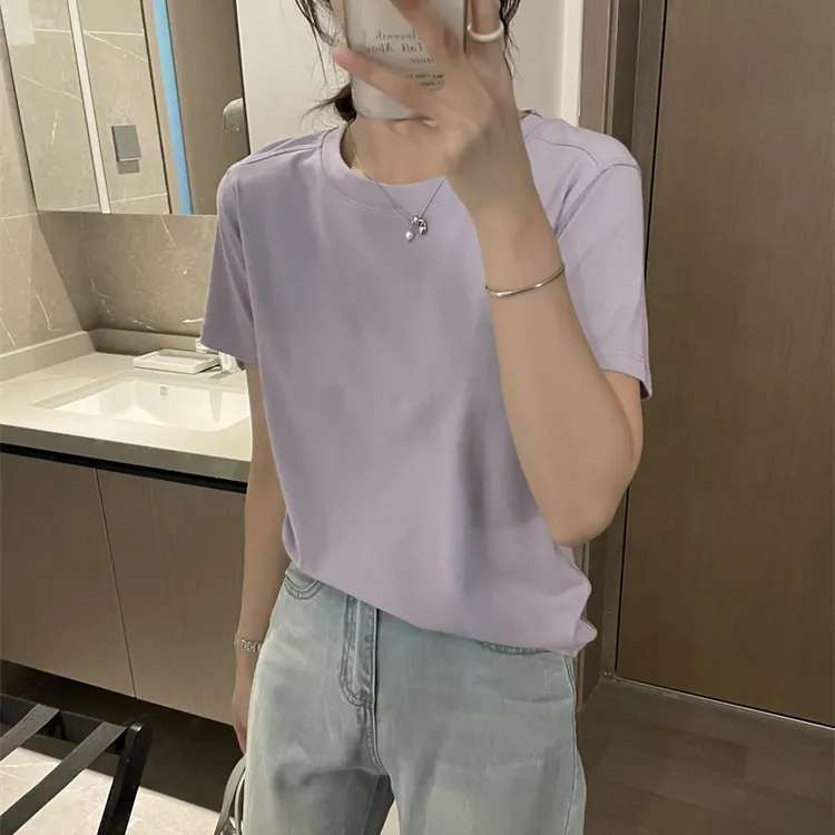 「莱赛尔天丝 冰凉感面膜T」显瘦正肩t恤 夏季百搭休闲纯色短袖T050