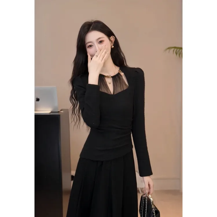 YUANLIANSU/圆脸酥【长歌纵马】拼接设计感2025新款时尚镂空上衣